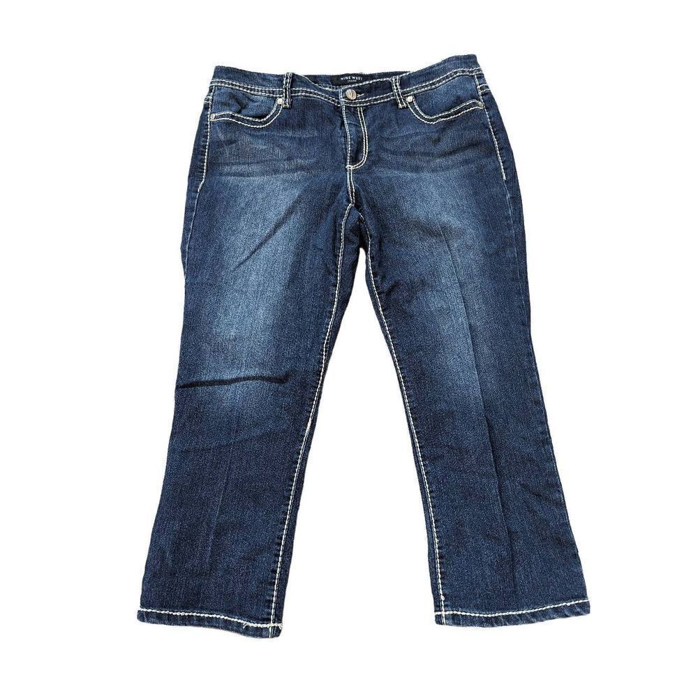 Nine West Women's Medium-Wash Missy Top Stitched Bling Pocket Crop Jeans Size 14